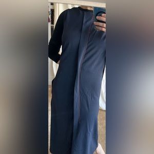 DKNY midi navy dress with orange stitch design. Size L.